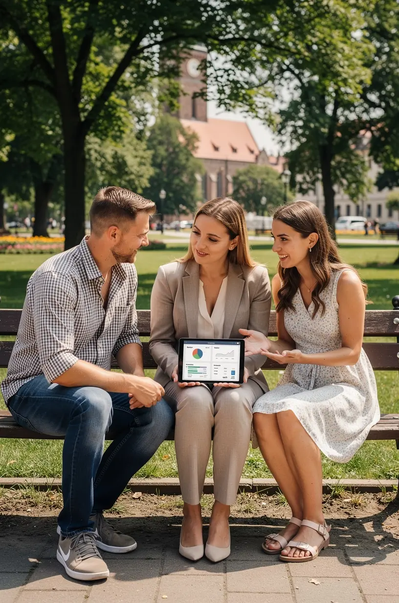 Spotkanie konsultanta z rodziną, podczas którego omawiane są cele finansowe i sposoby ich realizacji.